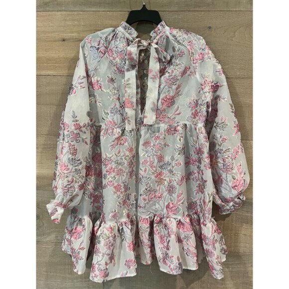 ASOS Petite pephem tie neck mini dress in floral - Picture 6 of 8